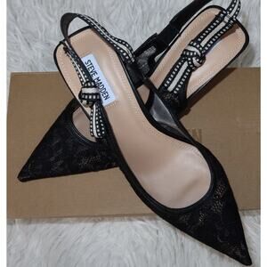 Steve Madden Versali Black Lace Bow Slingback Kitten Heels Women’s 11